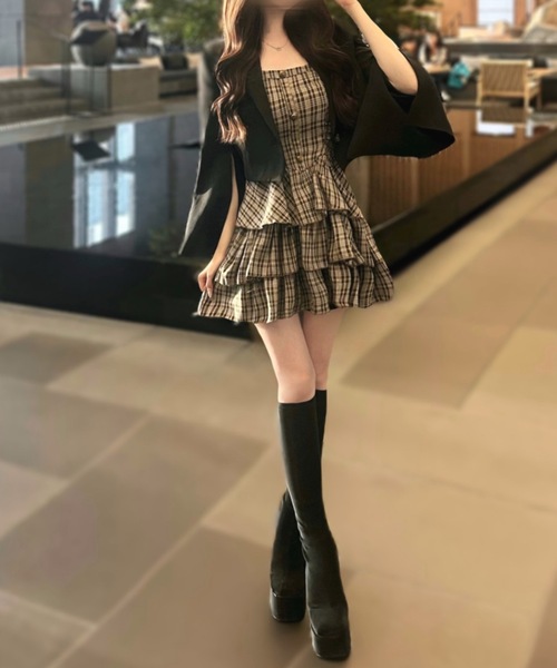 Check Tiered Mini Cami Dress / チェック柄ティアードミニ