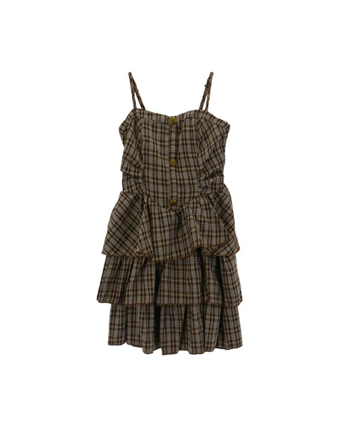 ALLuRing ChaRm（アリュリングチャーム）の「Check Tiered Mini Cami Dress / チェック柄ティアードミニキャミワンピース（ワンピース・レディース・ブラック/モカ/ホワイト・FREE）」の5枚目の写真