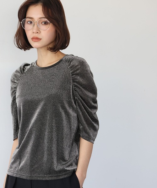 ELFRANK(エルフランク)の「ギャザースリーブラメカットソー(Tシャツ/カットソー・レディース・ブラック系/アイボリー系/ブラック・FREE)」の5枚目の写真