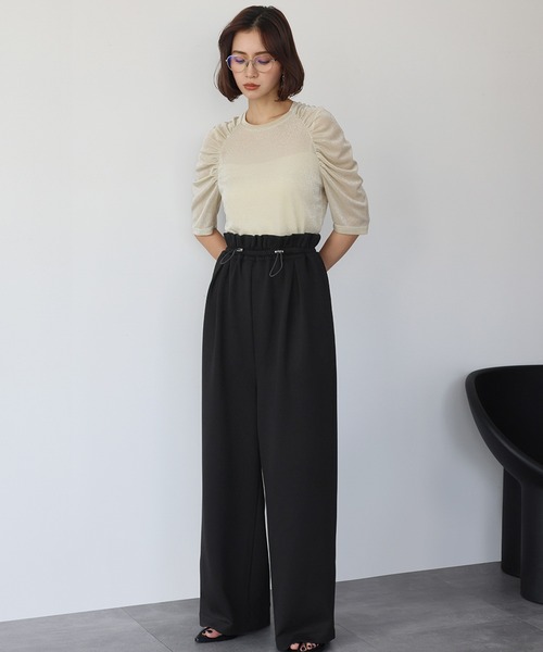 ELFRANK(エルフランク)の「ギャザースリーブラメカットソー(Tシャツ/カットソー・レディース・ブラック系/アイボリー系/ブラック・FREE)」の9枚目の写真