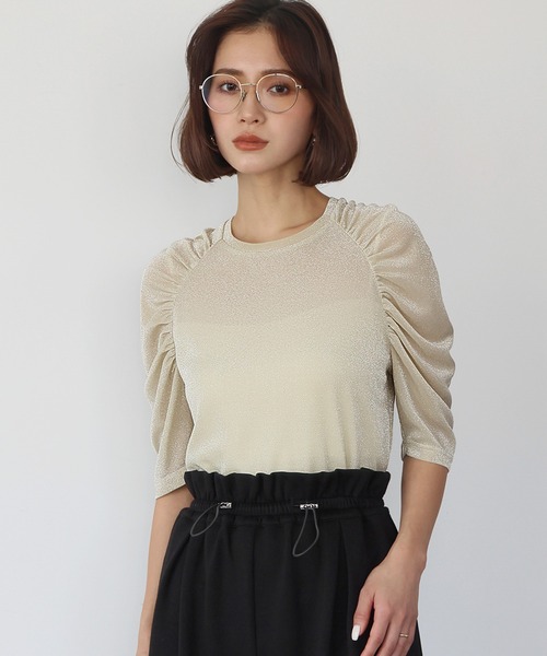 ELFRANK(エルフランク)の「ギャザースリーブラメカットソー(Tシャツ/カットソー・レディース・ブラック系/アイボリー系/ブラック・FREE)」の10枚目の写真