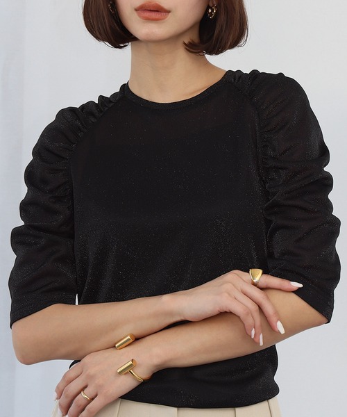 ELFRANK(エルフランク)の「ギャザースリーブラメカットソー(Tシャツ/カットソー・レディース・ブラック系/アイボリー系/ブラック・FREE)」の13枚目の写真