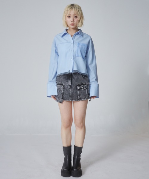 ENVYM(アンビー)の「チュールドッキングショートシャツ(シャツ/ブラウス・レディース・ブルー/ホワイト系その他/ホワイト/ブルー系その他・FREE)」の6枚目の写真