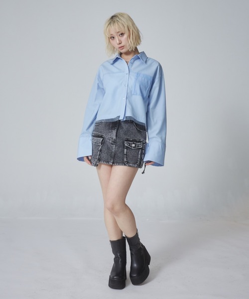 ENVYM(アンビー)の「チュールドッキングショートシャツ(シャツ/ブラウス・レディース・ブルー/ホワイト系その他/ホワイト/ブルー系その他・FREE)」の12枚目の写真