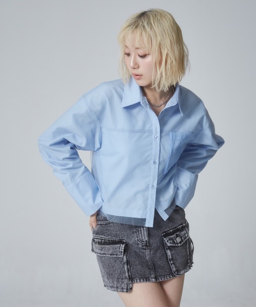 ENVYM(アンビー)の「チュールドッキングショートシャツ(シャツ/ブラウス・レディース・ブルー/ホワイト系その他/ホワイト/ブルー系その他・FREE)」の19枚目の写真