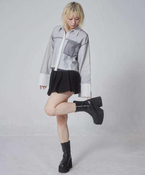 ENVYM(アンビー)の「チュールドッキングショートシャツ(シャツ/ブラウス・レディース・ブルー/ホワイト系その他/ホワイト/ブルー系その他・FREE)」の7枚目の写真