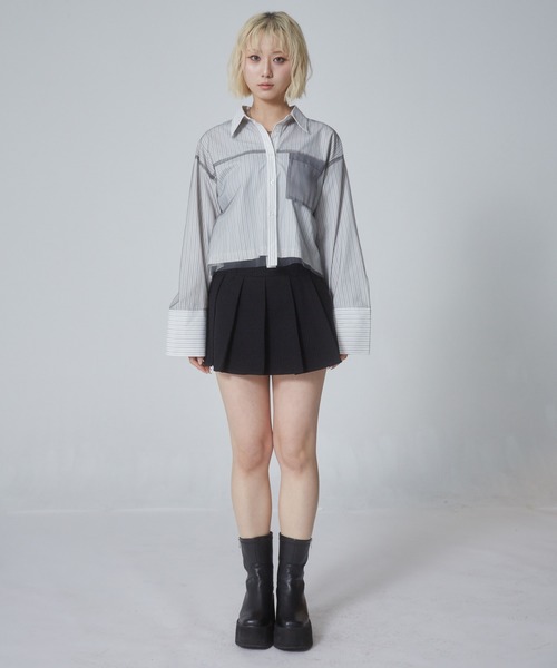 ENVYM(アンビー)の「チュールドッキングショートシャツ(シャツ/ブラウス・レディース・ブルー/ホワイト系その他/ホワイト/ブルー系その他・FREE)」の8枚目の写真