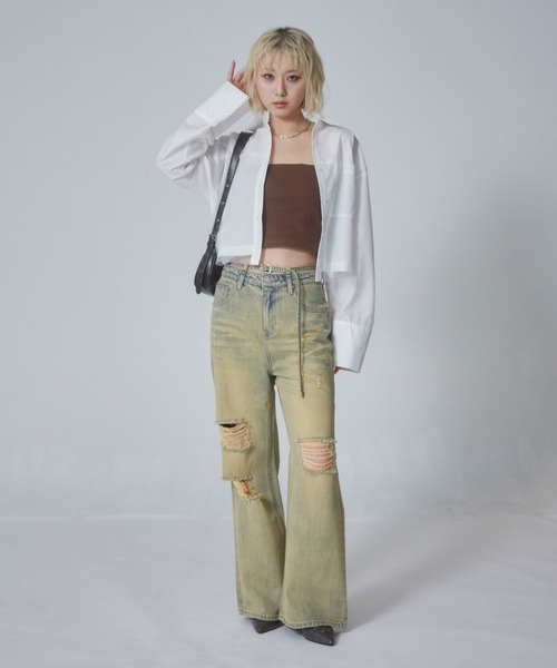 ENVYM(アンビー)の「チュールドッキングショートシャツ(シャツ/ブラウス・レディース・ブルー/ホワイト系その他/ホワイト/ブルー系その他・FREE)」の9枚目の写真