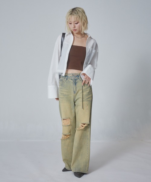 ENVYM(アンビー)の「チュールドッキングショートシャツ(シャツ/ブラウス・レディース・ブルー/ホワイト系その他/ホワイト/ブルー系その他・FREE)」の10枚目の写真