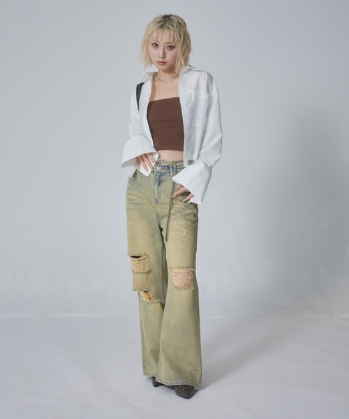 ENVYM(アンビー)の「チュールドッキングショートシャツ(シャツ/ブラウス・レディース・ブルー/ホワイト系その他/ホワイト/ブルー系その他・FREE)」の11枚目の写真