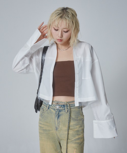 ENVYM(アンビー)の「チュールドッキングショートシャツ(シャツ/ブラウス・レディース・ブルー/ホワイト系その他/ホワイト/ブルー系その他・FREE)」の20枚目の写真