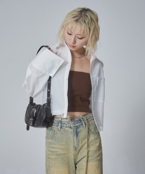 ENVYM(アンビー)の「チュールドッキングショートシャツ(シャツ/ブラウス・レディース・ブルー/ホワイト系その他/ホワイト/ブルー系その他・FREE)」の21枚目の写真