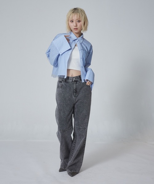 ENVYM(アンビー)の「チュールドッキングショートシャツ(シャツ/ブラウス・レディース・ブルー/ホワイト系その他/ホワイト/ブルー系その他・FREE)」の14枚目の写真