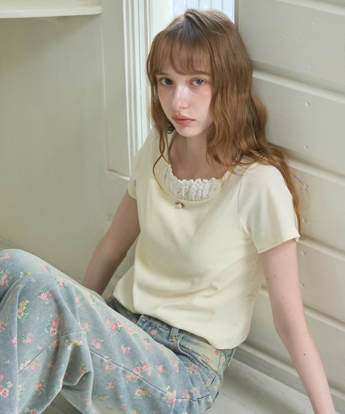 Birthday room(バースデイルーム)の「ローズモチーフカットソー/rose motif cut and sew(Tシャツ/カットソー・レディース・アイボリー/ブラック・FREE)」の2枚目の写真