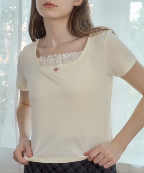 Birthday room(バースデイルーム)の「ローズモチーフカットソー/rose motif cut and sew(Tシャツ/カットソー・レディース・アイボリー/ブラック・FREE)」の7枚目の写真