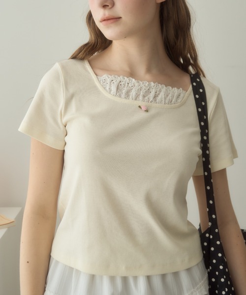 Birthday room(バースデイルーム)の「ローズモチーフカットソー/rose motif cut and sew(Tシャツ/カットソー・レディース・アイボリー/ブラック・FREE)」の5枚目の写真