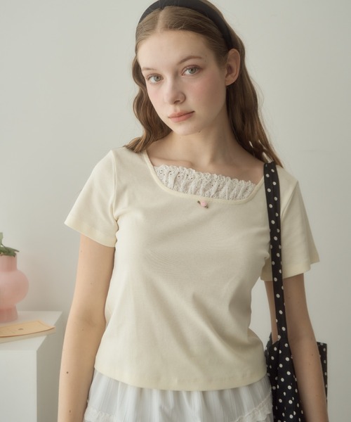 Birthday room(バースデイルーム)の「ローズモチーフカットソー/rose motif cut and sew(Tシャツ/カットソー・レディース・アイボリー/ブラック・FREE)」の6枚目の写真