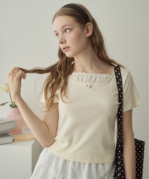 Birthday room(バースデイルーム)の「ローズモチーフカットソー/rose motif cut and sew(Tシャツ/カットソー・レディース・アイボリー/ブラック・FREE)」の9枚目の写真