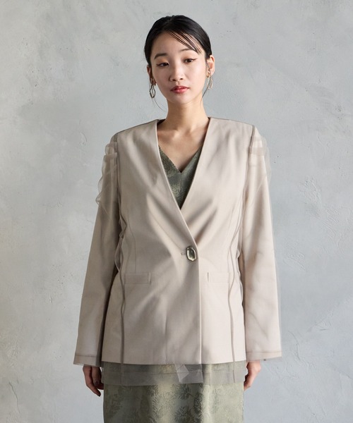 チュールレイヤードノーカラージャケット（ノーカラージャケット