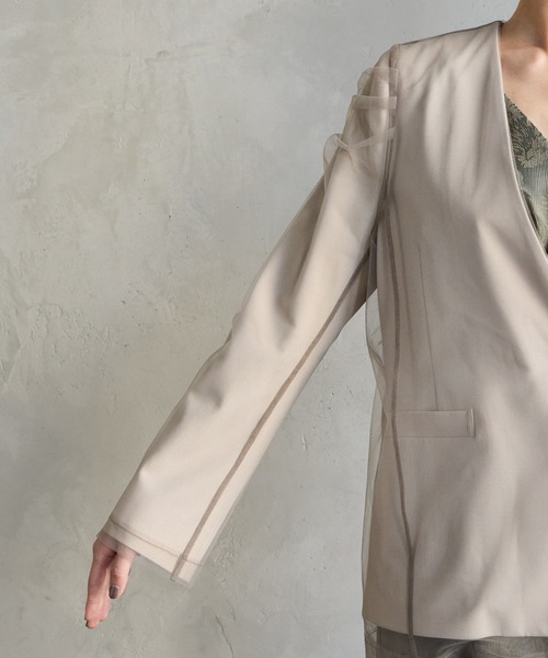 チュールレイヤードノーカラージャケット（ノーカラージャケット