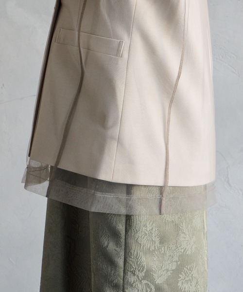 チュールレイヤードノーカラージャケット（ノーカラージャケット