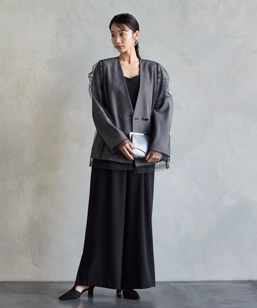 セール】チュールレイヤードノーカラージャケット（ノーカラー