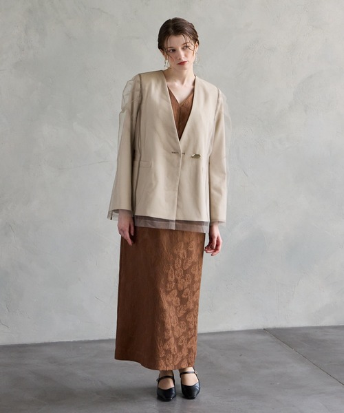 チュールレイヤードノーカラージャケット（ノーカラージャケット