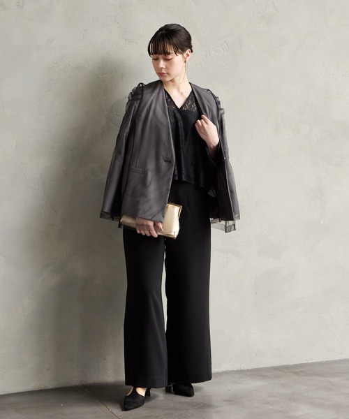 チュールレイヤードノーカラージャケット（ノーカラージャケット