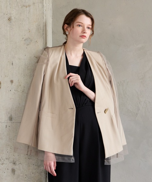 チュールレイヤードノーカラージャケット（ノーカラージャケット