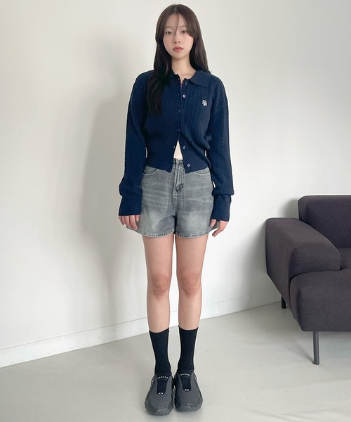 muahmuah(ムーアムーア)の「A'GEM/9 × .kom 『muah muah/ムーアムーア』 LOGO COLLAR CABLE CARDIGAN/ロゴカラー ケーブル カーディガン(カーディガン/ボレロ・レディース・ブラック/ネイビー/アイボリー・FREE)」の14枚目の写真