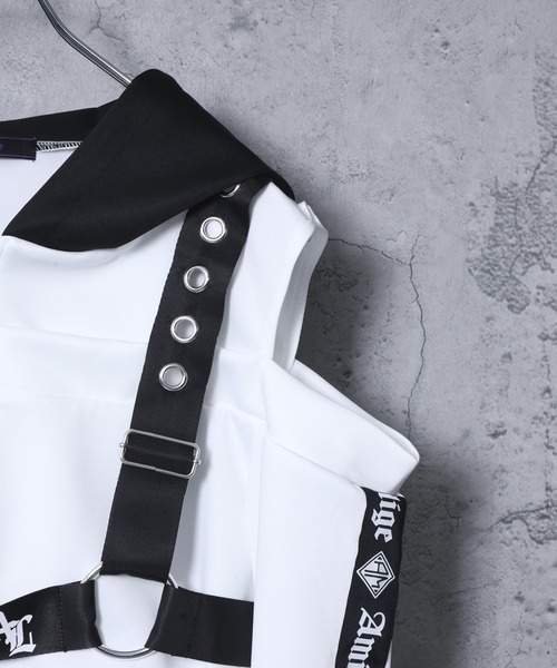 セール】ハーネス付きバイカラーZIPショートパーカー（パーカー