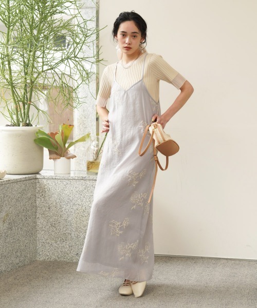 セール】【S・Mサイズ展開】シアー刺繍キャミワンピース