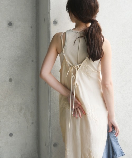 セール】【S・Mサイズ展開】シアー刺繍キャミワンピース
