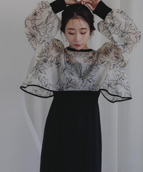 birei(ビレイ)の「フロッキー花柄ボレロ&ノースリーブワンピース(ドレス・レディース・ホワイト×ブラック/ブラック×ブラック/ベージュ×ブラック・M)」の5枚目の写真