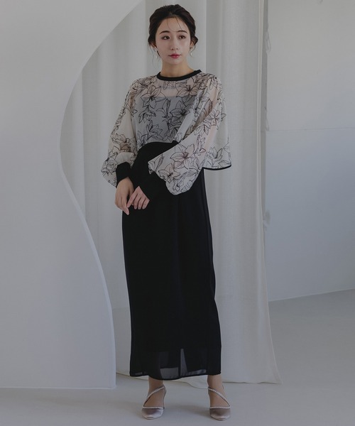 birei(ビレイ)の「フロッキー花柄ボレロ&ノースリーブワンピース(ドレス・レディース・ホワイト×ブラック/ブラック×ブラック/ベージュ×ブラック・M)」の7枚目の写真