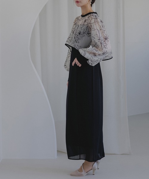 birei(ビレイ)の「フロッキー花柄ボレロ&ノースリーブワンピース(ドレス・レディース・ホワイト×ブラック/ブラック×ブラック/ベージュ×ブラック・M)」の9枚目の写真