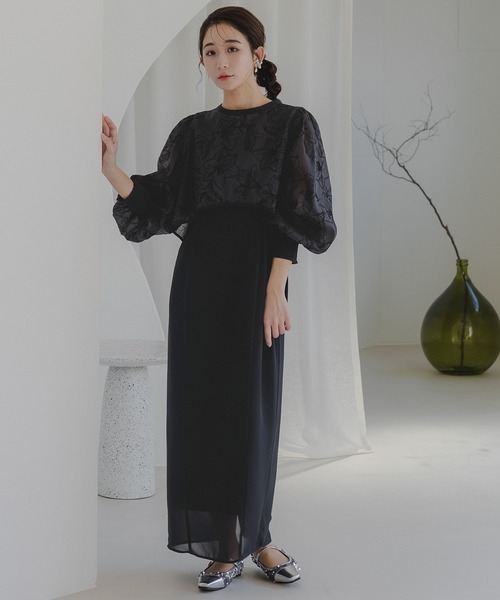 birei(ビレイ)の「フロッキー花柄ボレロ&ノースリーブワンピース(ドレス・レディース・ホワイト×ブラック/ブラック×ブラック/ベージュ×ブラック・M)」の11枚目の写真
