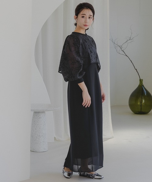 birei(ビレイ)の「フロッキー花柄ボレロ&ノースリーブワンピース(ドレス・レディース・ホワイト×ブラック/ブラック×ブラック/ベージュ×ブラック・M)」の12枚目の写真