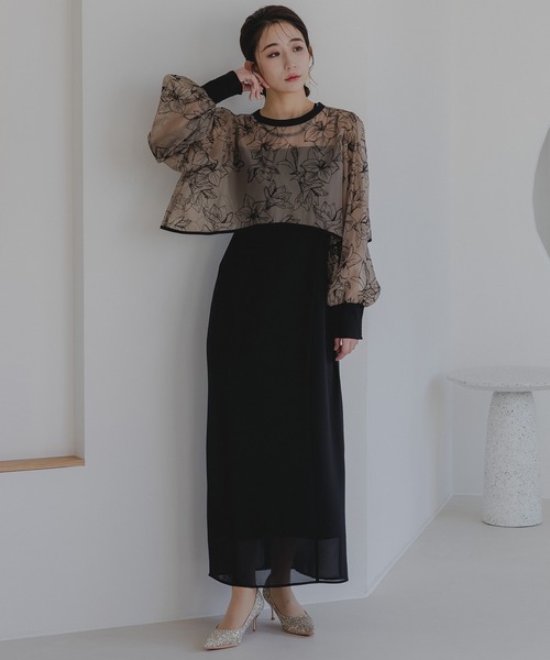 birei(ビレイ)の「フロッキー花柄ボレロ&ノースリーブワンピース(ドレス・レディース・ホワイト×ブラック/ブラック×ブラック/ベージュ×ブラック・M)」の18枚目の写真