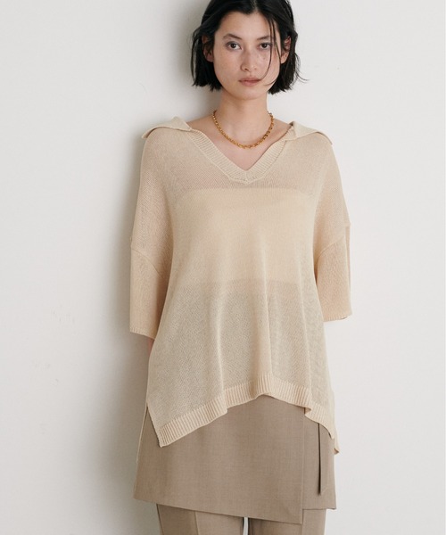 LARUTA(ラルータ)の「【LARUTA】スキッパー半袖ニットプルオーバー(ニット/セーター・レディース・モカ/チャコールグレー/ピンク/アイボリー・FREE)」の2枚目の写真