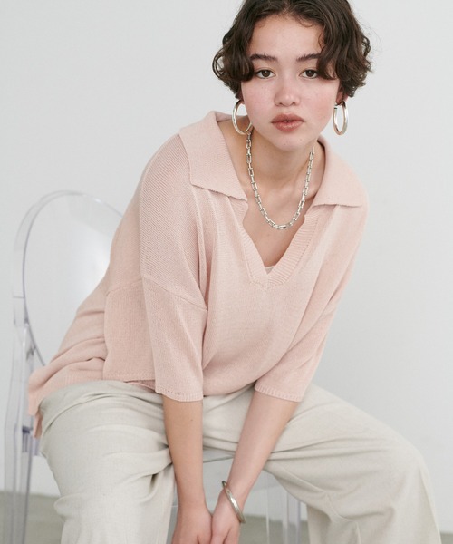LARUTA(ラルータ)の「【LARUTA】スキッパー半袖ニットプルオーバー(ニット/セーター・レディース・モカ/チャコールグレー/ピンク/アイボリー・FREE)」の4枚目の写真