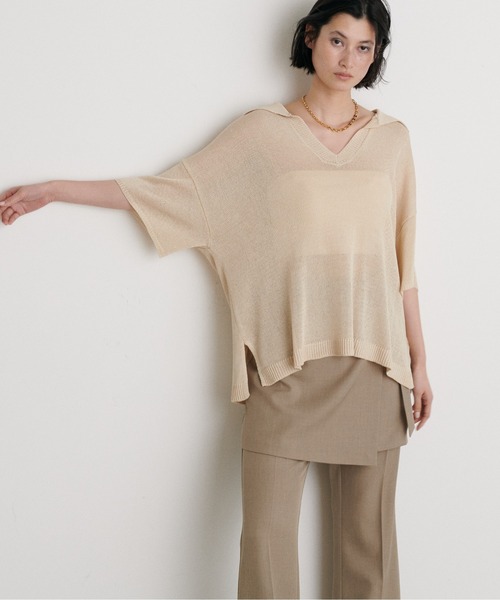 OUUR スキッパーニット　半袖　ニット　コットン OUUR スキッパーニット半袖ニットコットン