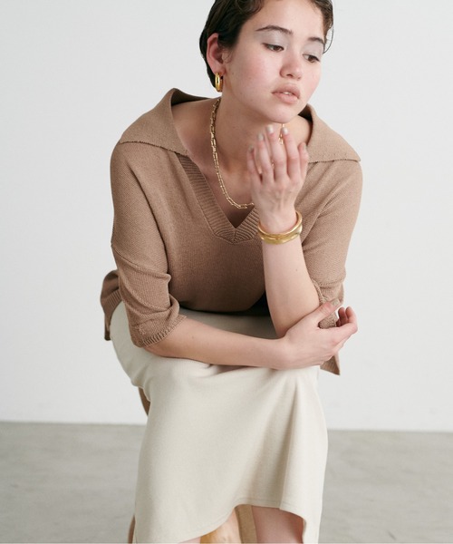 LARUTA(ラルータ)の「【LARUTA】スキッパー半袖ニットプルオーバー(ニット/セーター・レディース・モカ/チャコールグレー/ピンク/アイボリー・FREE)」の6枚目の写真
