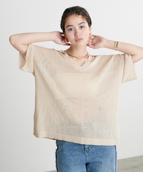 LARUTA(ラルータ)の「【LARUTA】スキッパー半袖ニットプルオーバー(ニット/セーター・レディース・モカ/チャコールグレー/ピンク/アイボリー・FREE)」の14枚目の写真