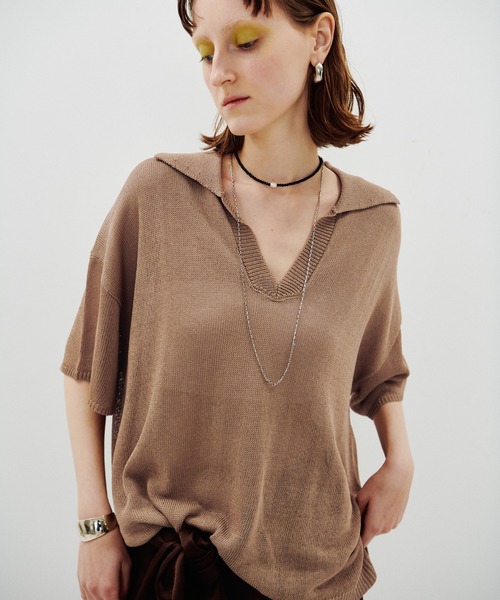 LARUTA(ラルータ)の「【LARUTA】スキッパー半袖ニットプルオーバー(ニット/セーター・レディース・モカ/チャコールグレー/ピンク/アイボリー・FREE)」の11枚目の写真