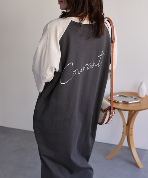 ap retro(アプレトロ)の「ラグランTシャツワンピース / バックロゴプリントデザイン(ワンピース・レディース・チャコール/アイボリー・FREE)」の6枚目の写真