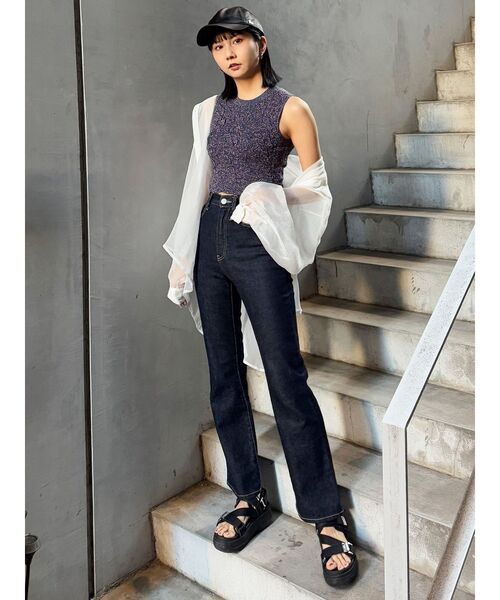 MURUA（ムルーア）の「ハイウエストヴィンテージフレアデニム（デニムパンツ・レディース・インディゴブルー/ブラック/ブルー・0/1/2）」の10枚目の写真