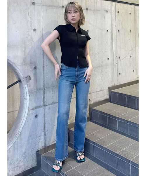 MURUA（ムルーア）の「ハイウエストヴィンテージフレアデニム（デニムパンツ・レディース・インディゴブルー/ブラック/ブルー・0/1/2）」の18枚目の写真