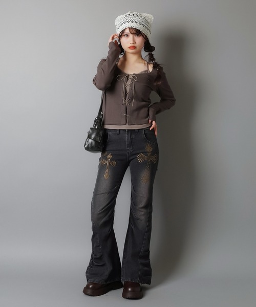 SPINNS(スピンズ)の「猫耳ニット帽/レース(ニットキャップ/ビーニー・レディース・ホワイト/ブラック・ONESIZE)」の9枚目の写真