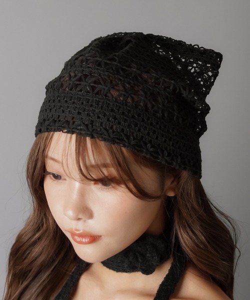 SPINNS(スピンズ)の「猫耳ニット帽/レース(ニットキャップ/ビーニー・レディース・ホワイト/ブラック・ONESIZE)」の10枚目の写真